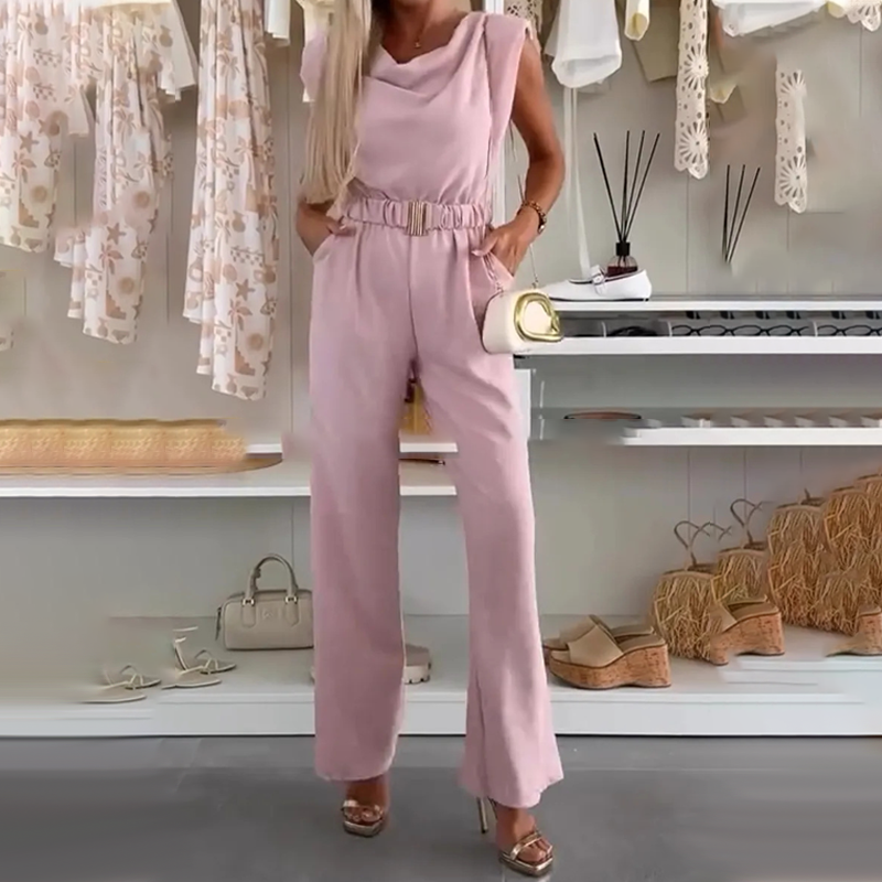 Combinaison Femme Sans Manches Décolleté Drapé Taille Élastique Élégante