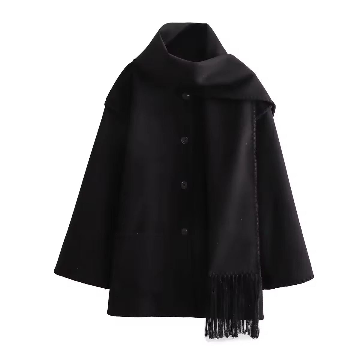 Manteau en laine tweed femme – Col rond, coupe ample
