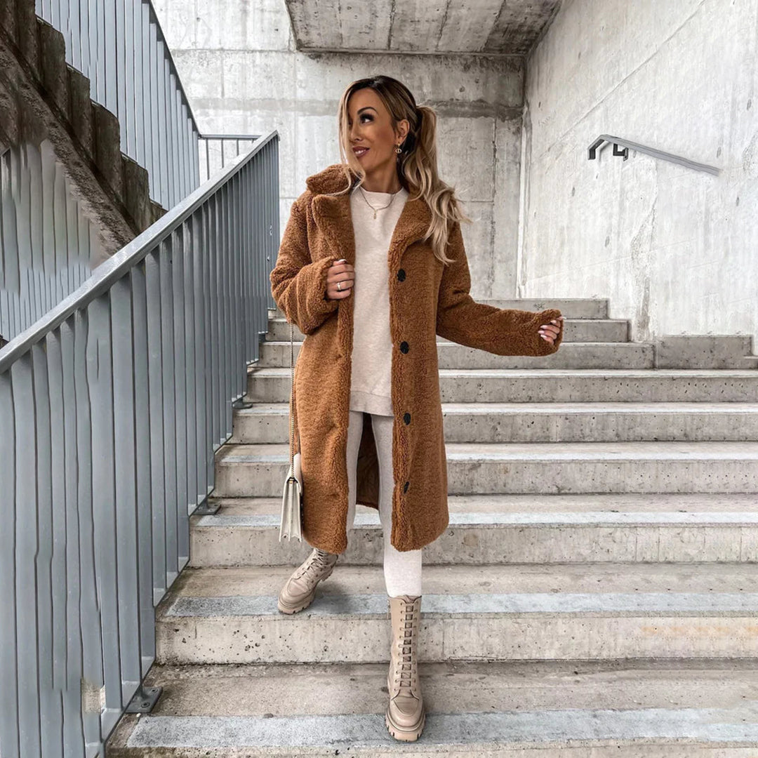 Manteau Long Femme en Tissu Teddy Élégant