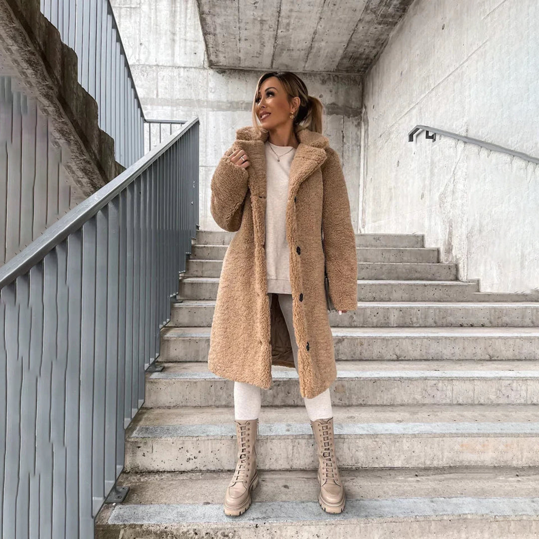 Manteau Long Femme en Tissu Teddy Élégant