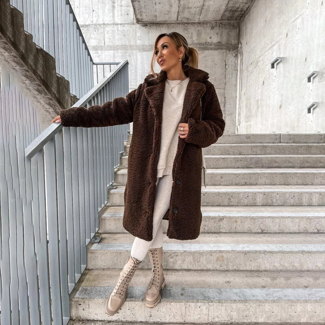 Manteau Long Femme en Tissu Teddy Élégant