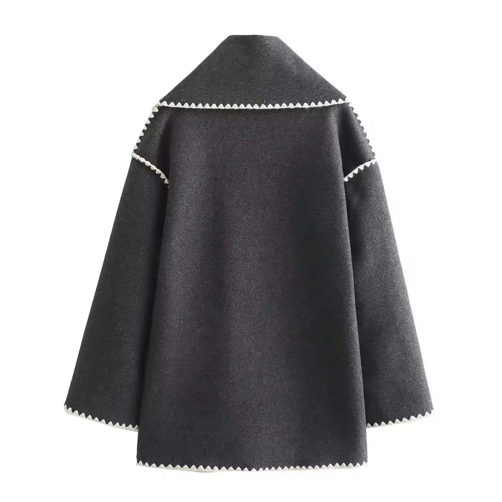 Manteau en laine tweed femme – Col rond, coupe ample
