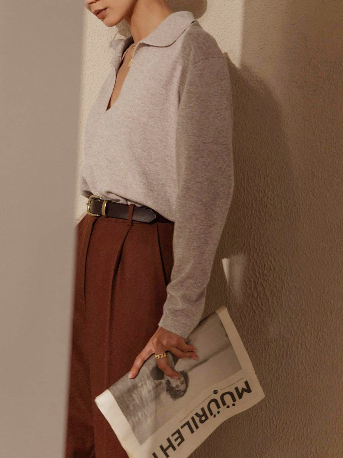 Pull Femme Col Polo en Maille – Élégance Décontractée