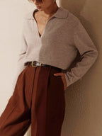 Pull Femme Col Polo en Maille – Élégance Décontractée