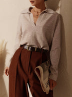 Pull Femme Col Polo en Maille – Élégance Décontractée