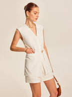 Gilet Femme Sans Manches Avec Ceinture Coupe Structurée Élégante