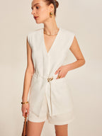 Gilet Femme Sans Manches Avec Ceinture Coupe Structurée Élégante