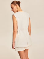 Gilet Femme Sans Manches Avec Ceinture Coupe Structurée Élégante