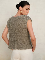 Gilet Femme Tricoté Sans Manches Fermeture Boutonnée Coupe Courte