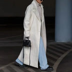 Manteau Long Femme Élégant Coupe Droite Aspect Laine Usage Quotidien