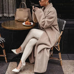 Manteau Long Femme Élégant Coupe Droite Aspect Laine Usage Quotidien