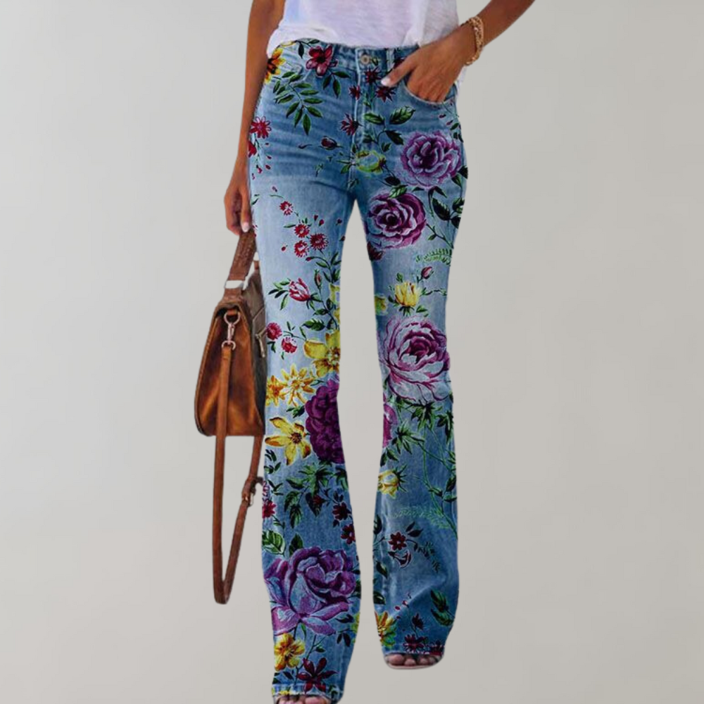 Jean Femme Évasé Imprimé Floral