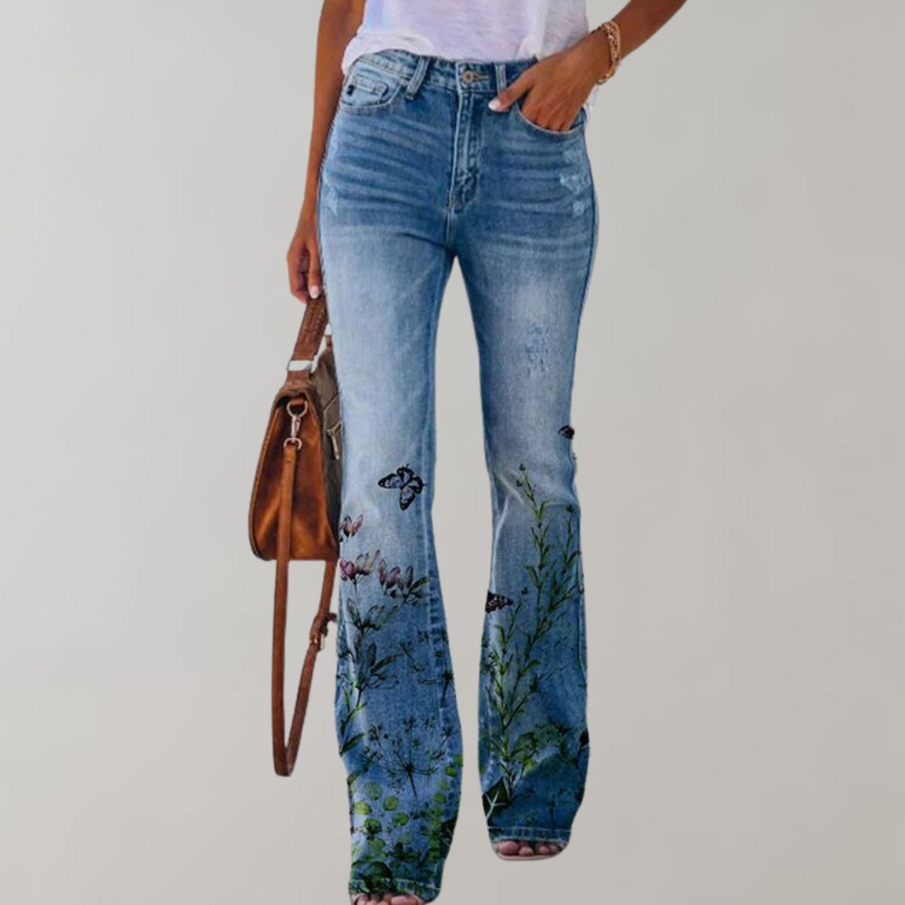 Jean Femme Évasé Imprimé Floral
