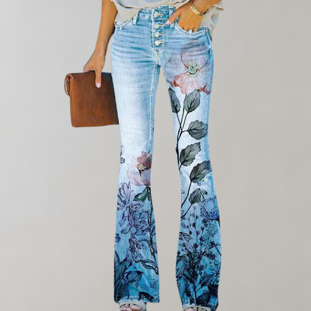 Jean Femme Évasé Imprimé Floral