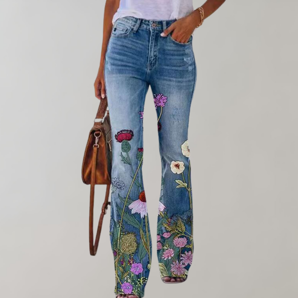 Jean Femme Évasé Imprimé Floral