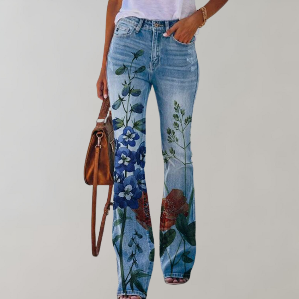 Jean Femme Évasé Imprimé Floral