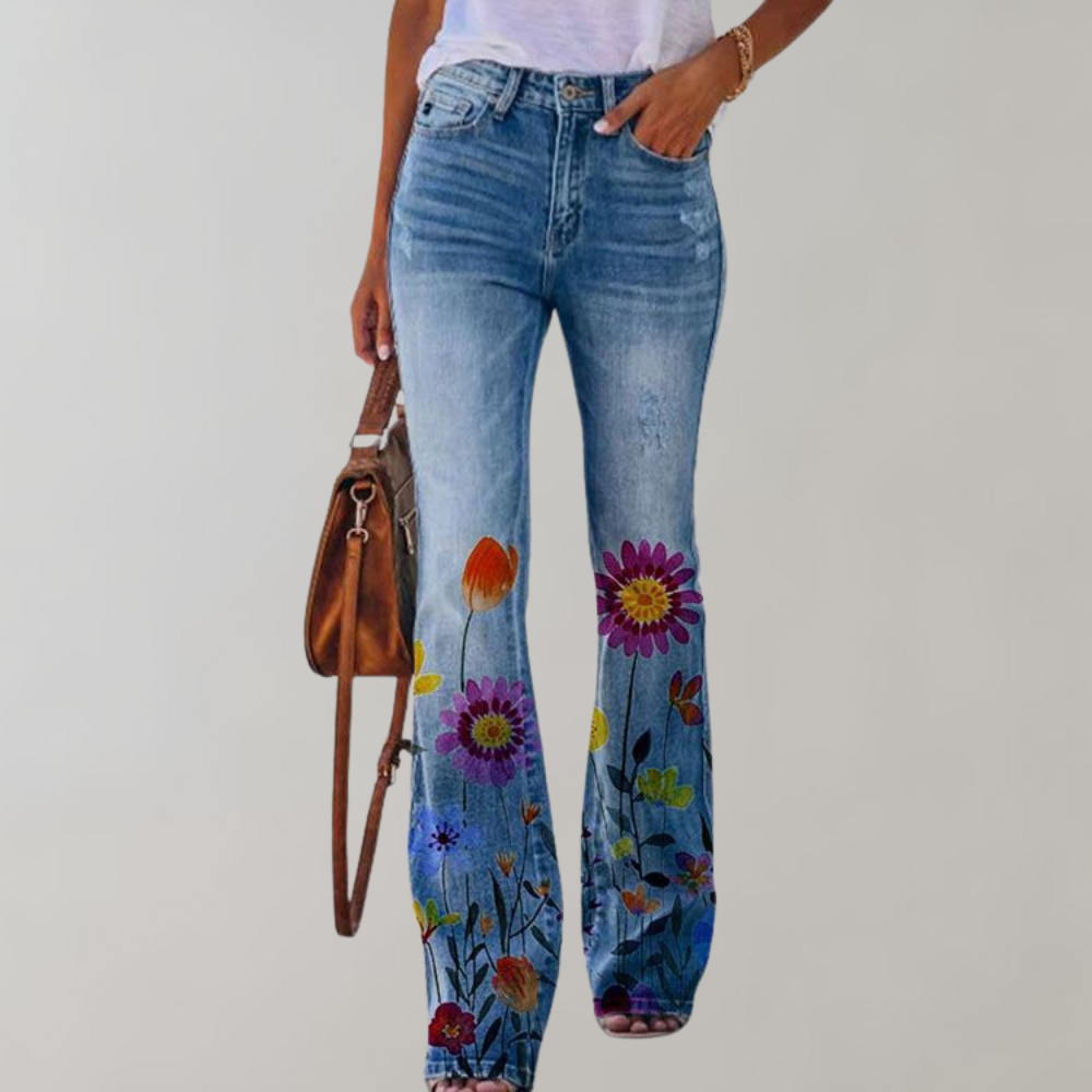 Jean Femme Évasé Imprimé Floral