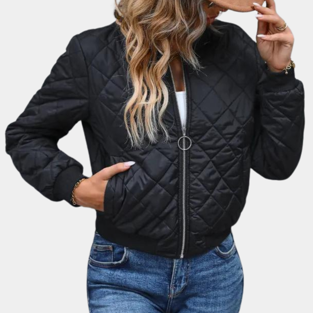 Blouson bomber femme matelassé zippé coupe confortable style mi-saison