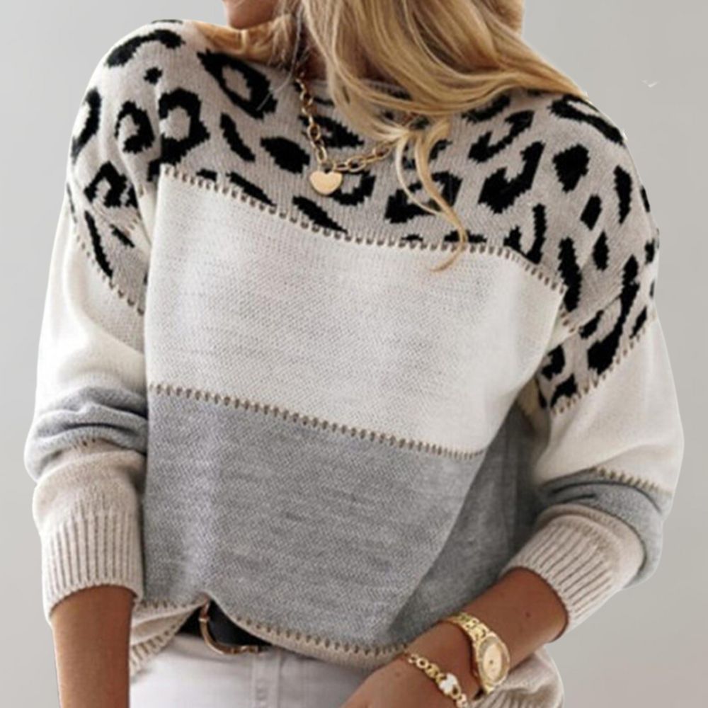Pull en maille à imprimé léopard pour femme élégant et confortable