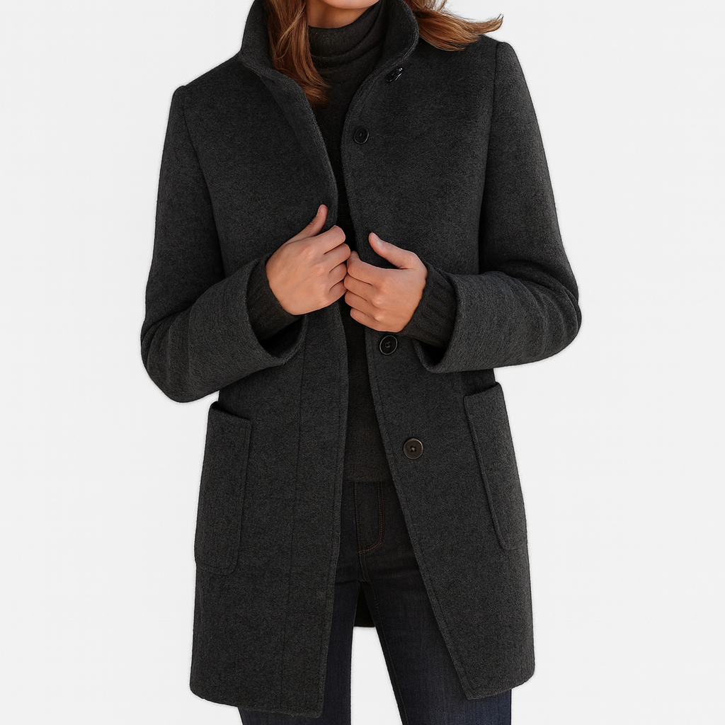 Veste femme en laine mélangée – Col montant, élégante et chaude