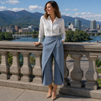 Pantalon jupe femme taille haute effet portefeuille