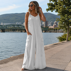 Robe longue femme fluide avec bretelles ajustables et poches cargo