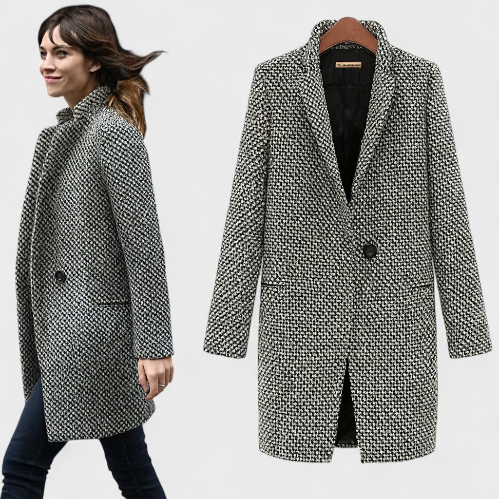 Manteau femme motif pied-de-poule – manteau élégant à double boutonnage
