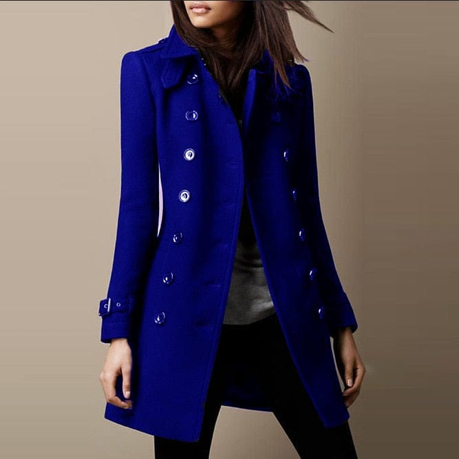 Manteau Femme Long À Double Boutonnage Coupe Ajustée Style Élégant Hiver