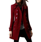 Manteau Femme Long À Double Boutonnage Coupe Ajustée Style Élégant Hiver