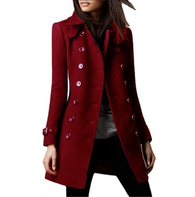 Manteau Femme Long À Double Boutonnage Coupe Ajustée Style Élégant Hiver