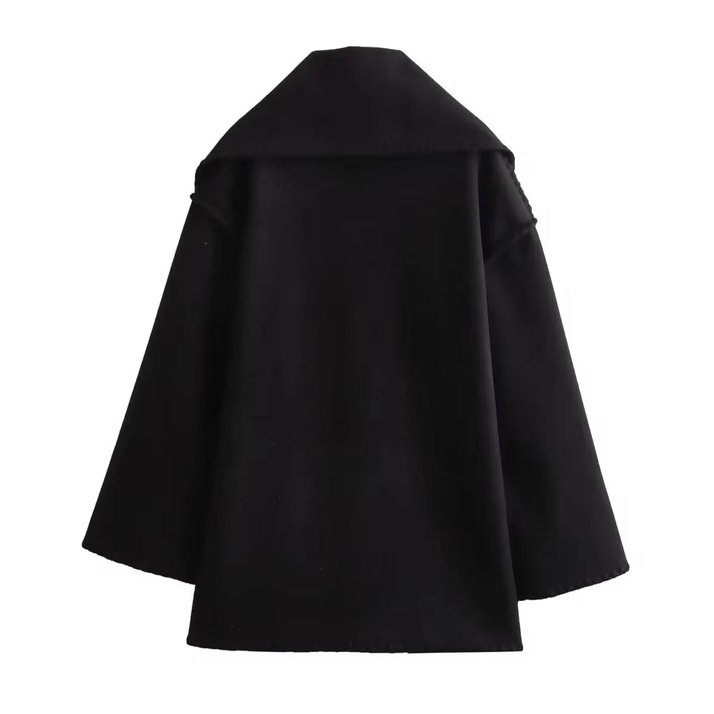 Manteau en laine tweed femme – Col rond, coupe ample