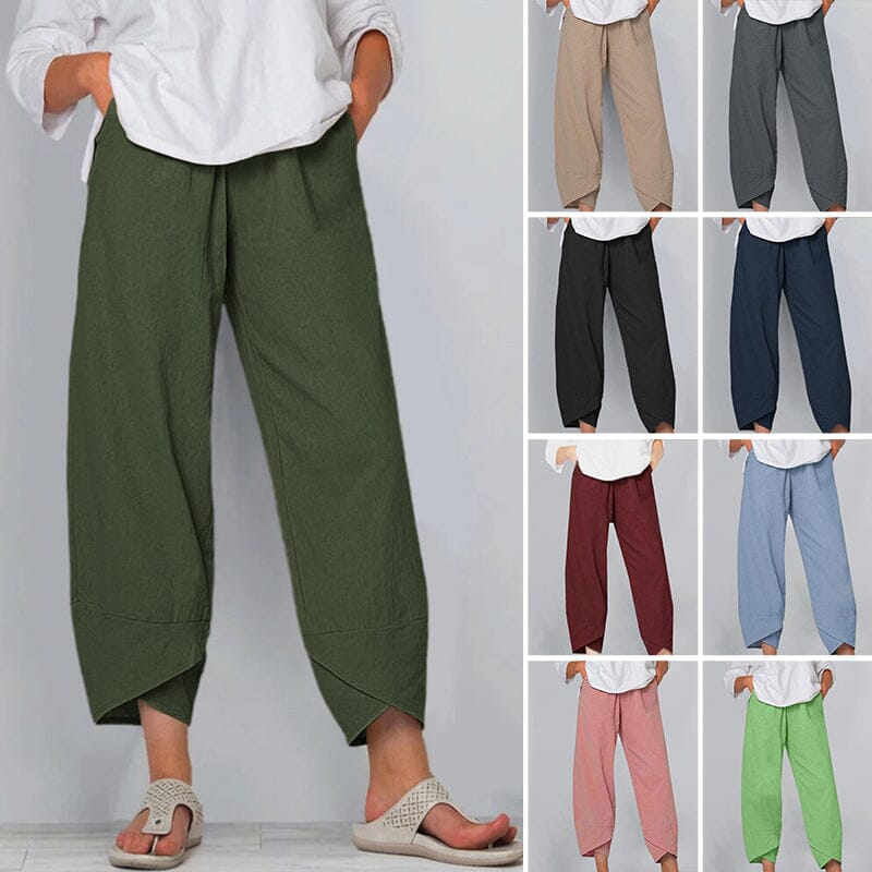 Pantalon Vintage Asymétrique Taille Haute avec Poches