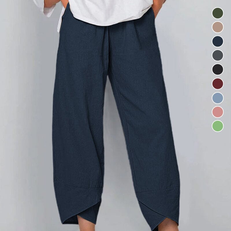 Pantalon Vintage Asymétrique Taille Haute avec Poches