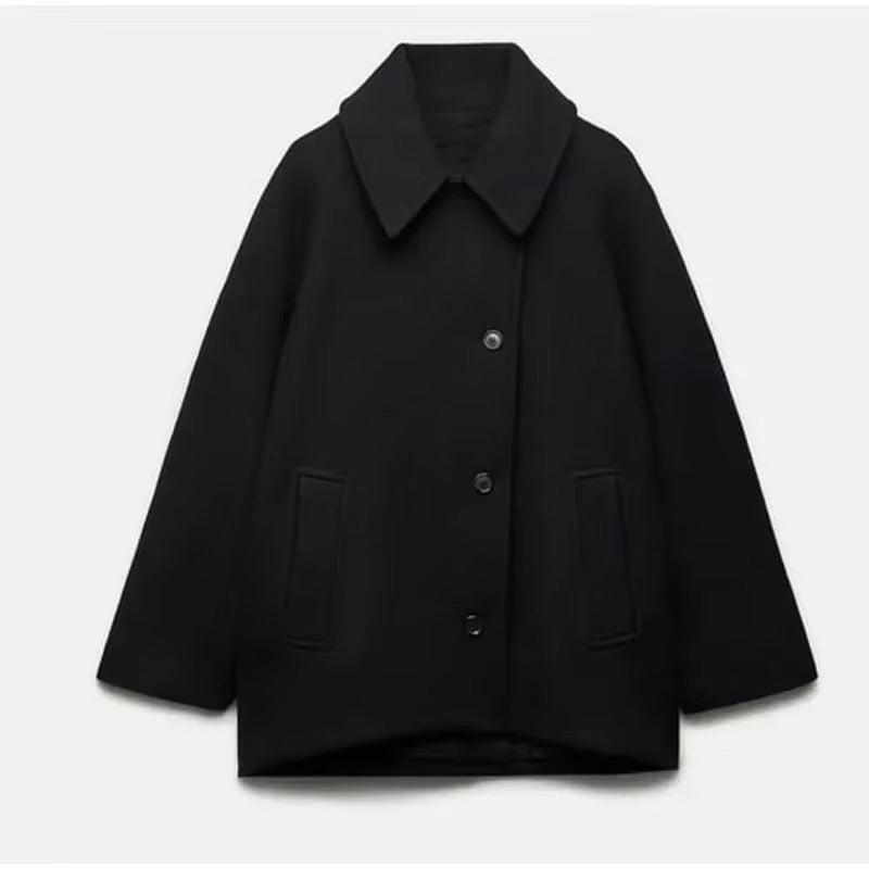 Manteau femme oversize laine mélangée boutonné coupe ample mi-saison
