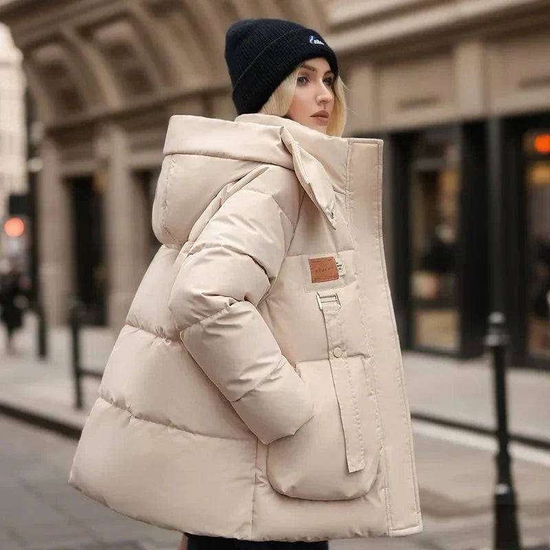 Veste Puffer Femme Matelassée Avec Capuche Coupe Confort Hiver Urbain