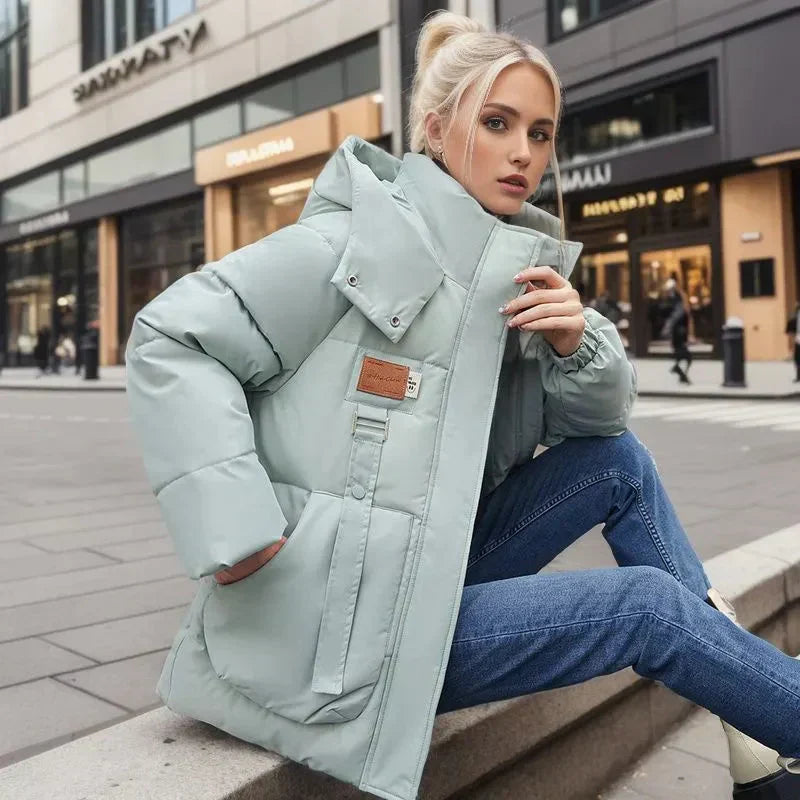 Veste Puffer Femme Matelassée Avec Capuche Coupe Confort Hiver Urbain