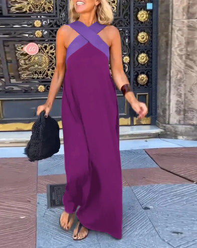 Combinaison femme longue à col croisé et jambes larges fluide