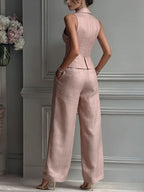 Louise | Ensemble deux pièces boutonné avec col en V pour femme