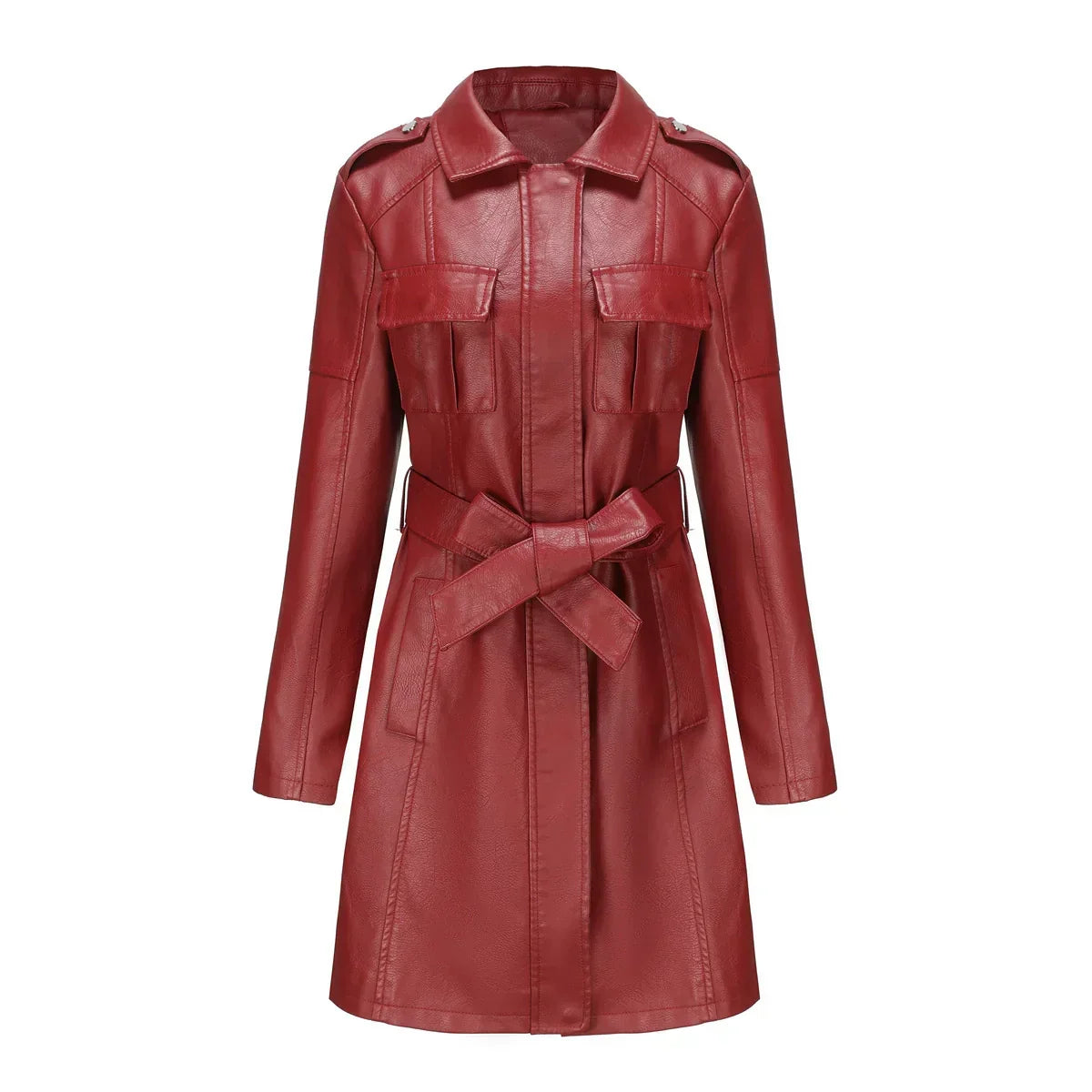 Manteau Long Femme Effet Cuir PU Coupe Élégante Avec Poches Urbaines