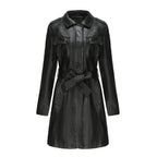 Manteau Long Femme Effet Cuir PU Coupe Élégante Avec Poches Urbaines
