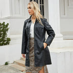 Manteau long femme effet cuir synthétique coupe ajustée avec poches mi-saison