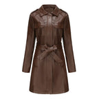 Manteau Long Femme Effet Cuir PU Coupe Élégante Avec Poches Urbaines