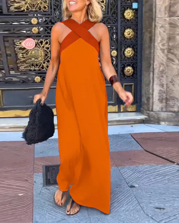 Combinaison femme longue à col croisé et jambes larges fluide