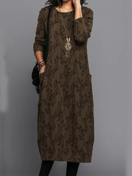 Robe femme élégante à col rond avec poches – Automne