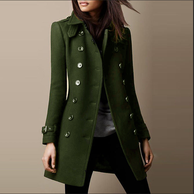 Trench coat femme long coupe ajustée double boutonnage élégant mi-saison