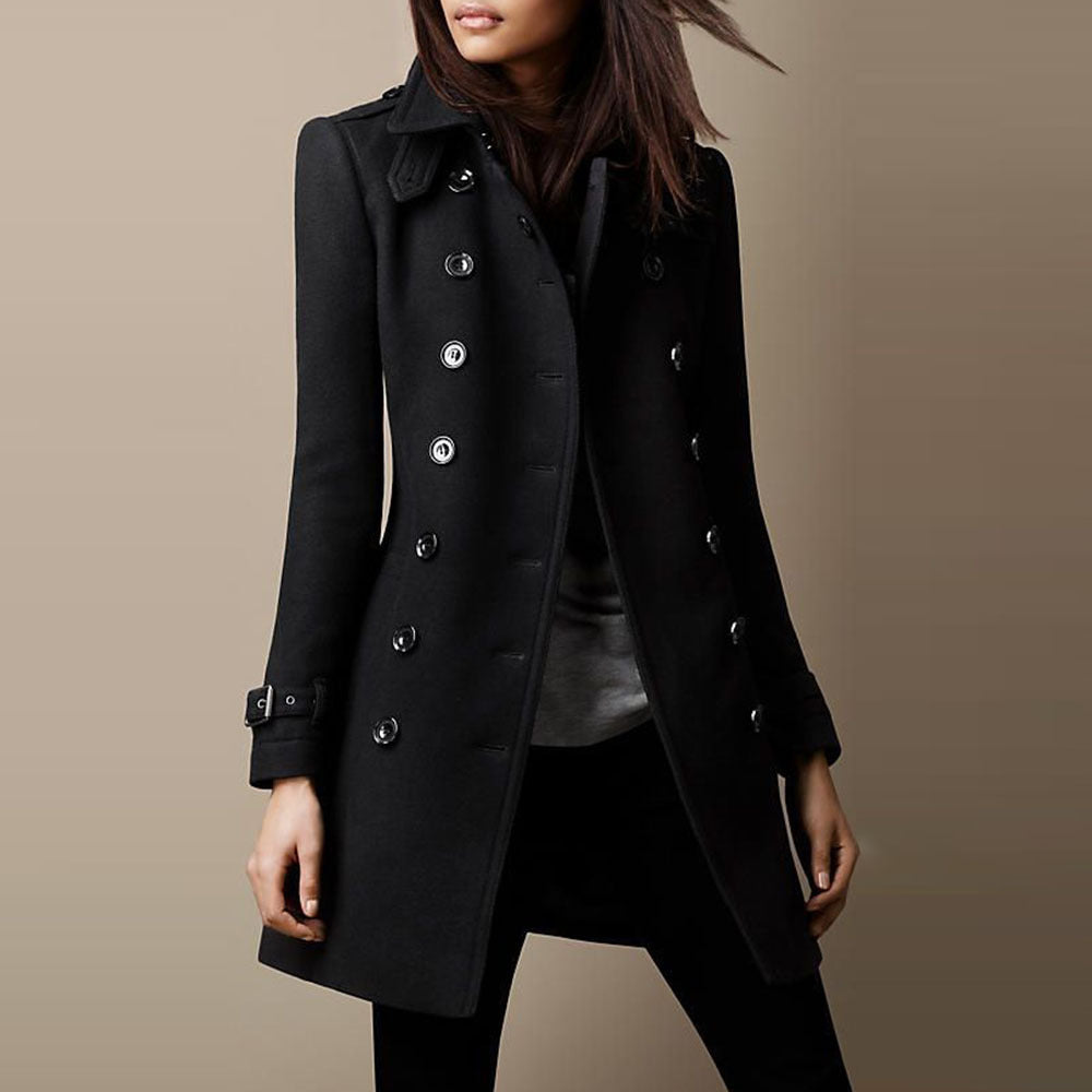Trenchcoat femme long ajusté à double boutonnage – style élégant mi-saison