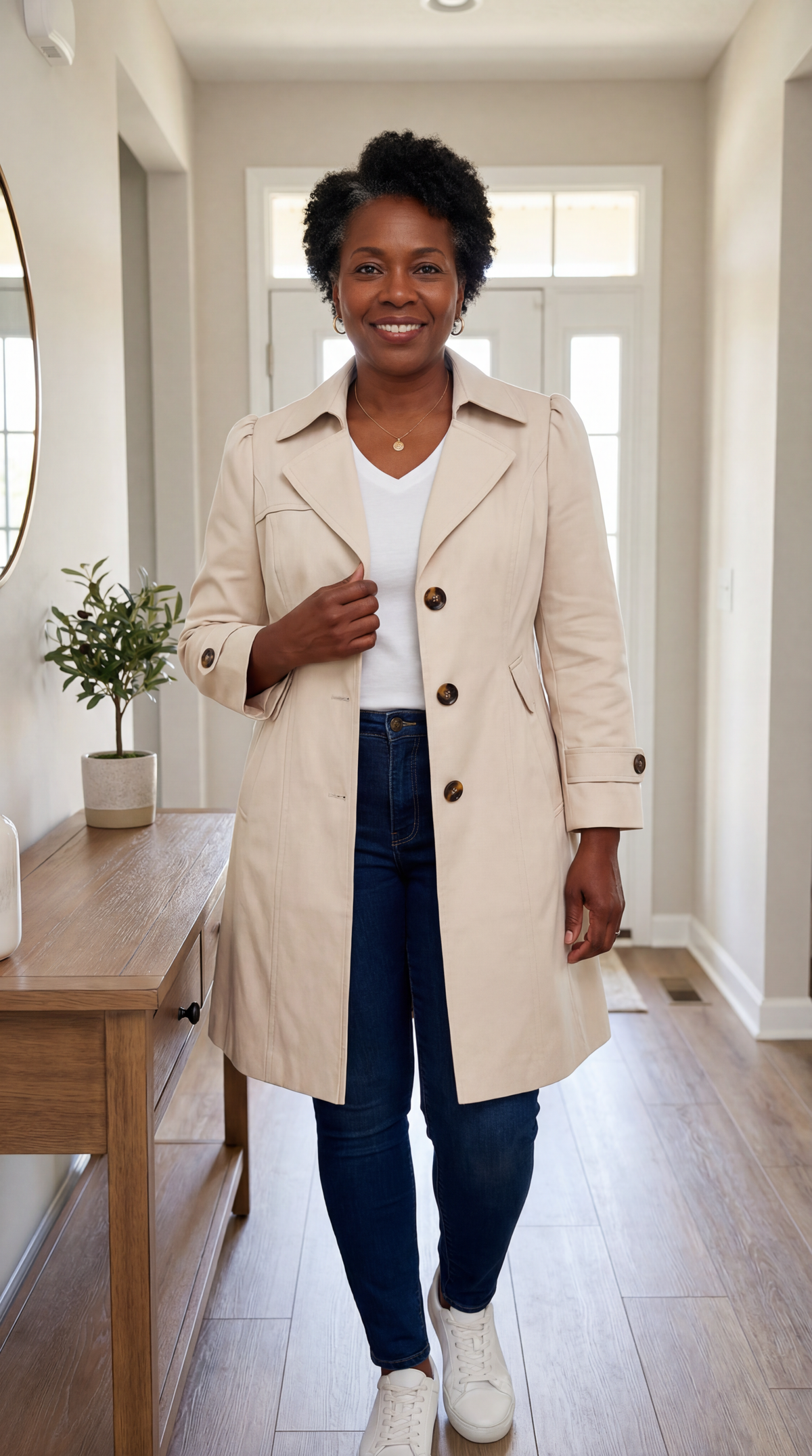 Manteau Trench Femme Élégant Vintage Coupe Ajustée Style Intemporel