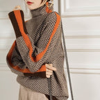Pull rayé à col montant pour femme chaud et moderne