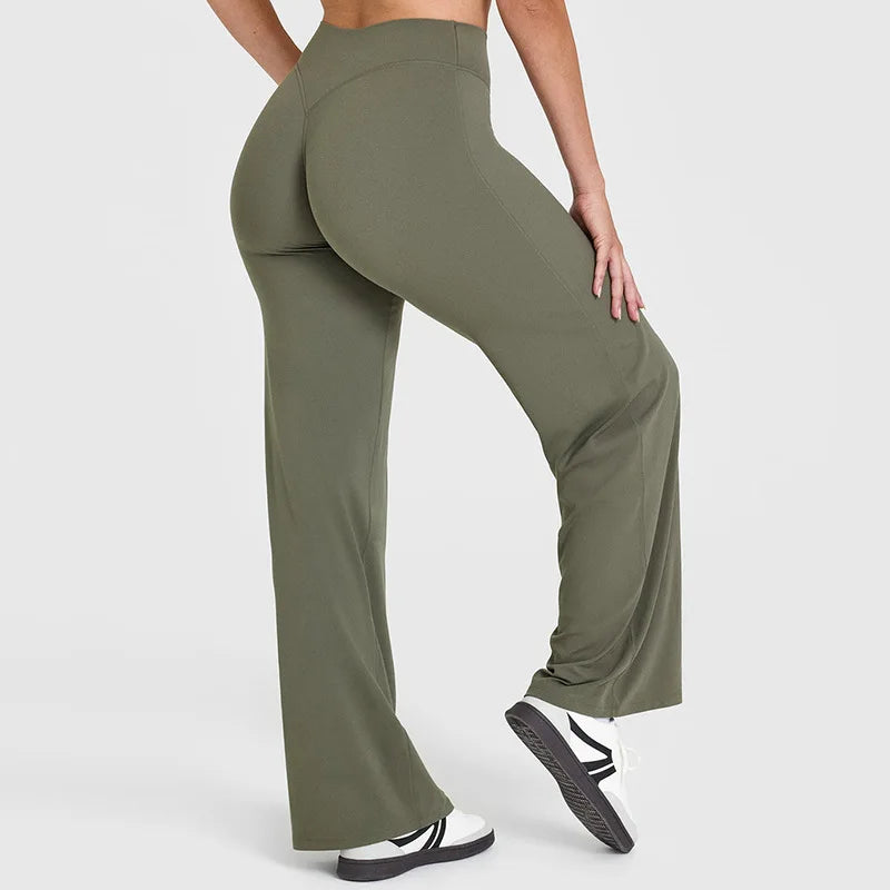 Pantalon yoga femme taille haute jambe large fluide