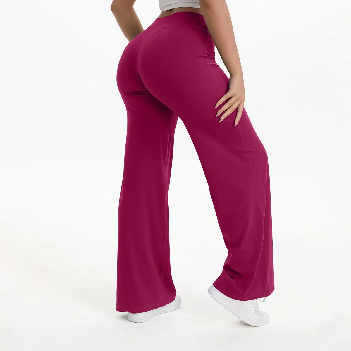 Pantalon yoga femme taille haute jambe large fluide